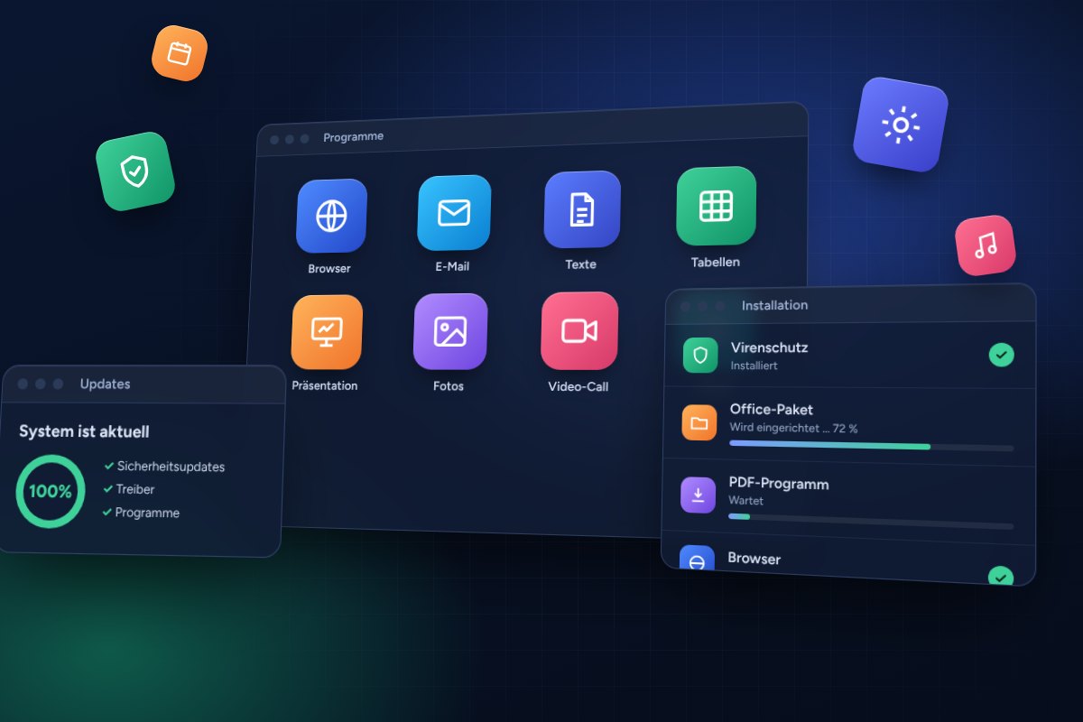 Programm-Symbole, Installation und Updates auf einem Bildschirm